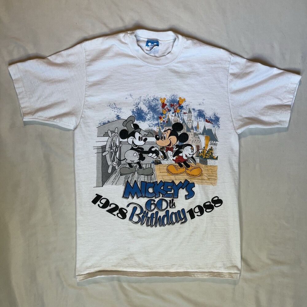DISNEY 1988 Mickey Mouse 60th bdayt-shirt MEDIUM vtg 80s usa made single stitch